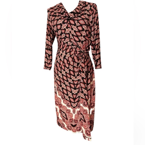 ANTONIO MELANI Dresses & Skirts - Antonio Melani patterned dress. Stretchy, faux wrapped skirt. Cowel neck. Size S